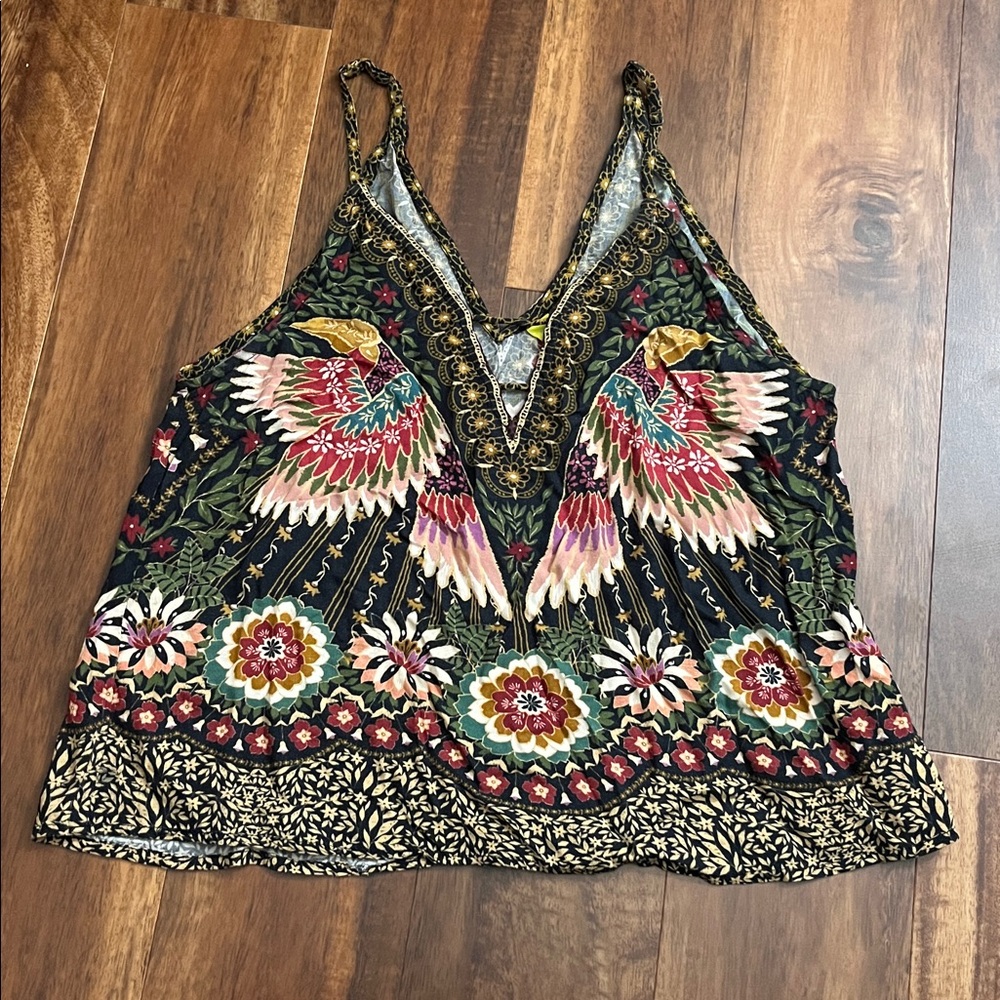 FARM Rio Black Multicolor Floral & Wing Print Tank Top